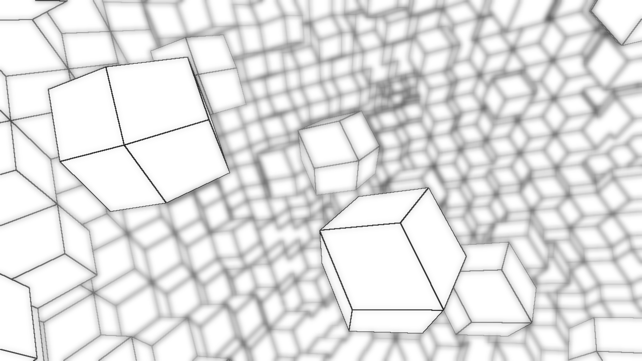 Floating cubes recede into the distance, losing their definition.