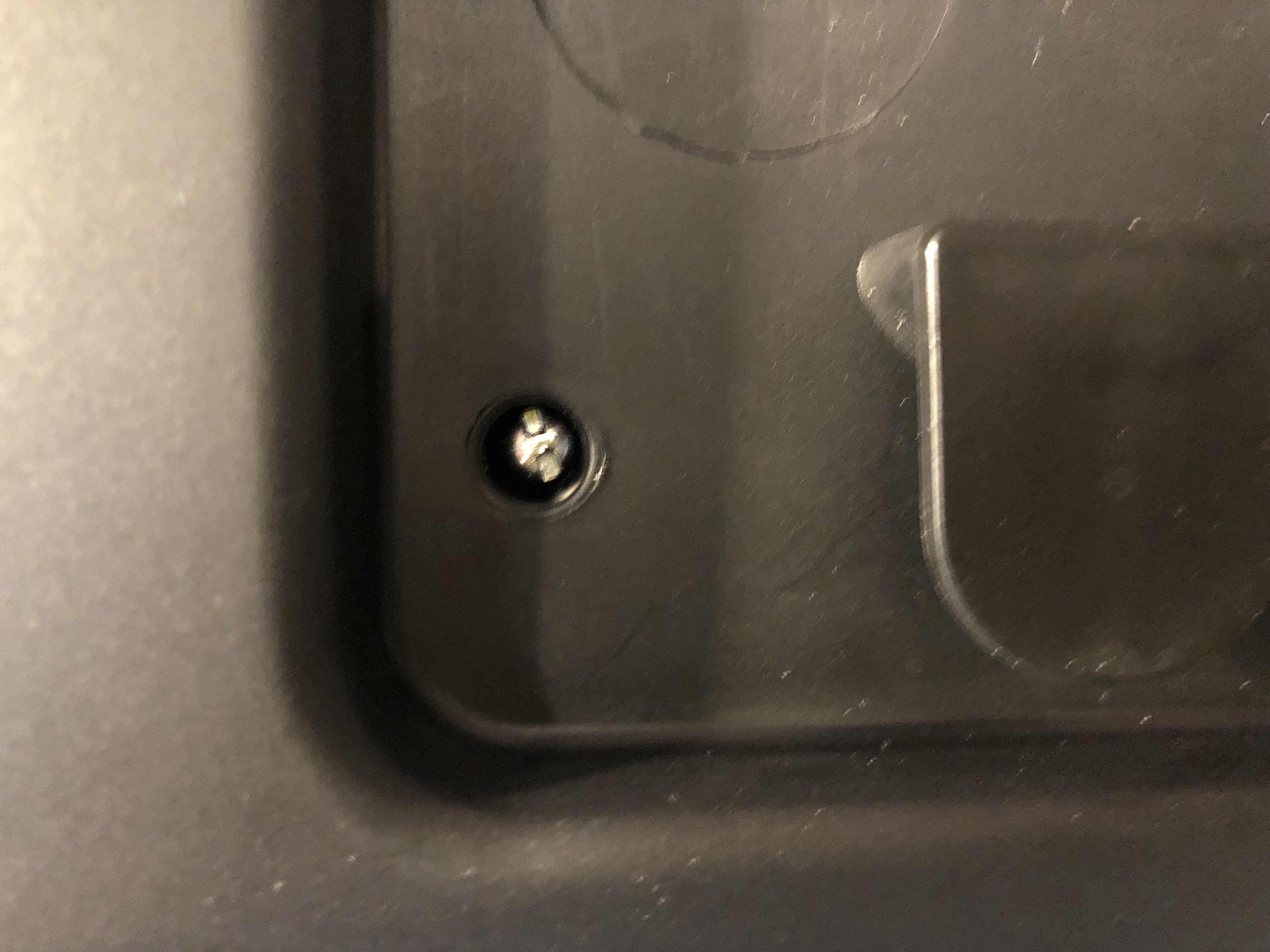 Sorry for the blur. It's like a flat-head screw with the middle of the slot filled in. Misanthropic Security Screw